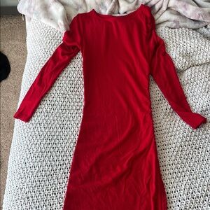 Elegant Red body con Long Sleeve Dress